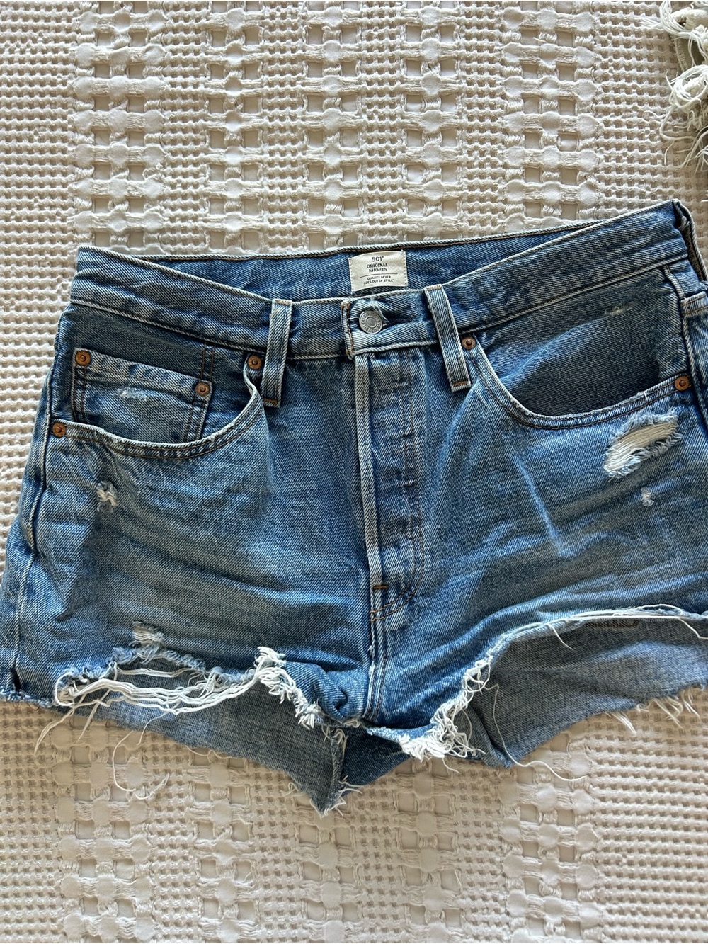 High-Waist Distressed Denim Women Shorts - Light Blue